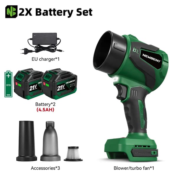 Turbo Blæser, 3000W Effekt, 650m/s Vindhastighed,2X4.5Ah Batteri