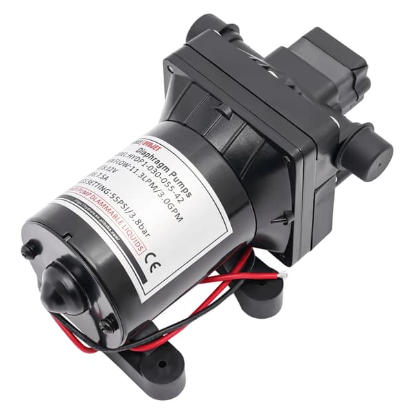 Membranpumpe, 3,0 GPM flowrate, 55 PSI tryk,sort, 12V