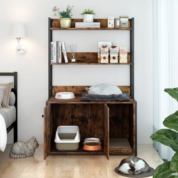 Kattlåda Inhägnad, Stilren Design, Luktkontroll,svart
