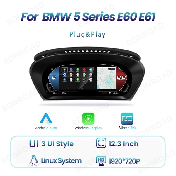 Digitalt instrumentkluster, trådlös CarPlay, Android-spegeling,E60 E61-CP