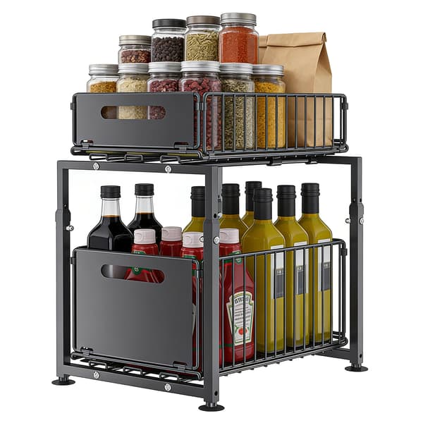 Opbevaringsorganisator, Justerbar Højde, Holdbart Design,Sort, 2-niveau