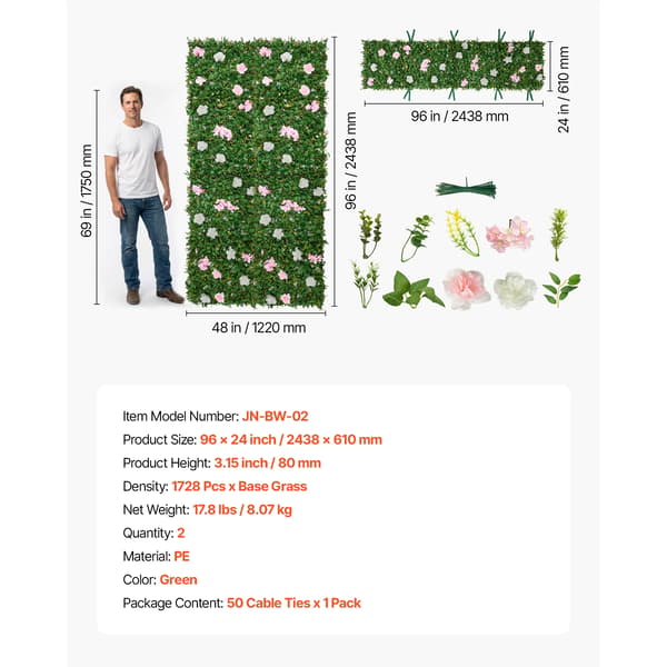 Blomster Vægpanel, Realistisk Design, Alsidig Brug,24x96in 2pcs