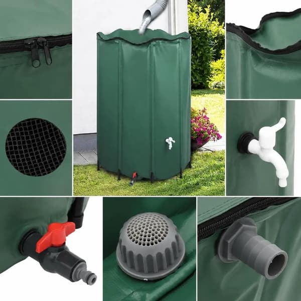 Regnvatteninsamlingsfat, PVC-ram, stor kapacitet 1350L,Grön