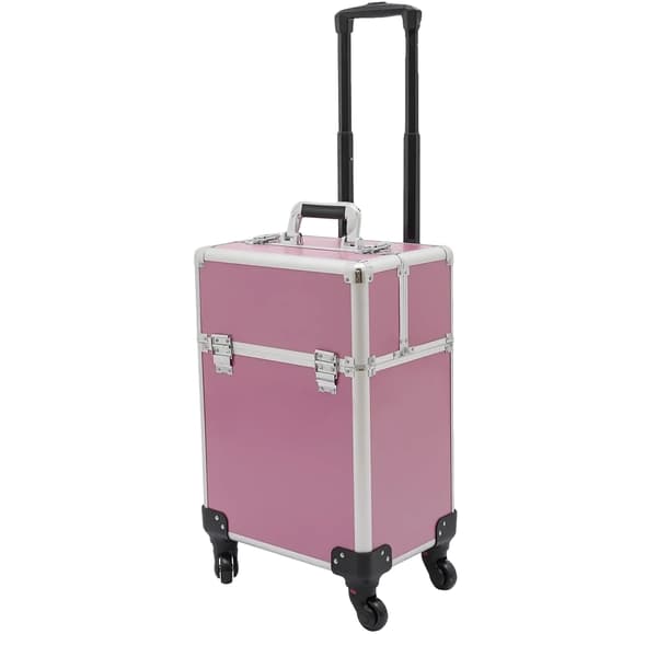 Makeup Train Case, Bærbar Opbevaring, 4 Organizer Bakker,Pink