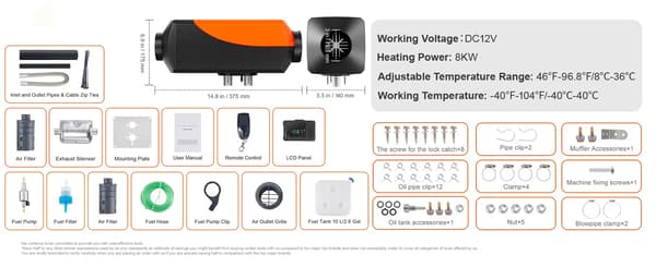 Dieselilma Lämmittimen, Bluetooth-ohjaus, Nopea Lämmitys,8KW