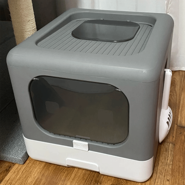 Kattebakke, Foldbart Design, Skuffe til Nem Rengøring,GRÅ