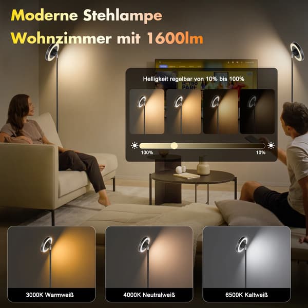 Gulvlampe, RGB Farvemuligheder, Justerbart Design,sort, HVID
