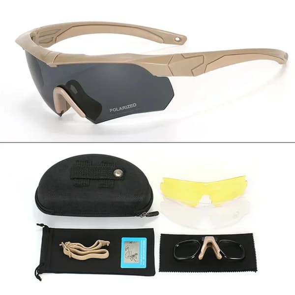 Militära taktiska goggles, polariserade linser, stötresistenta,Khaki-polariserad lins