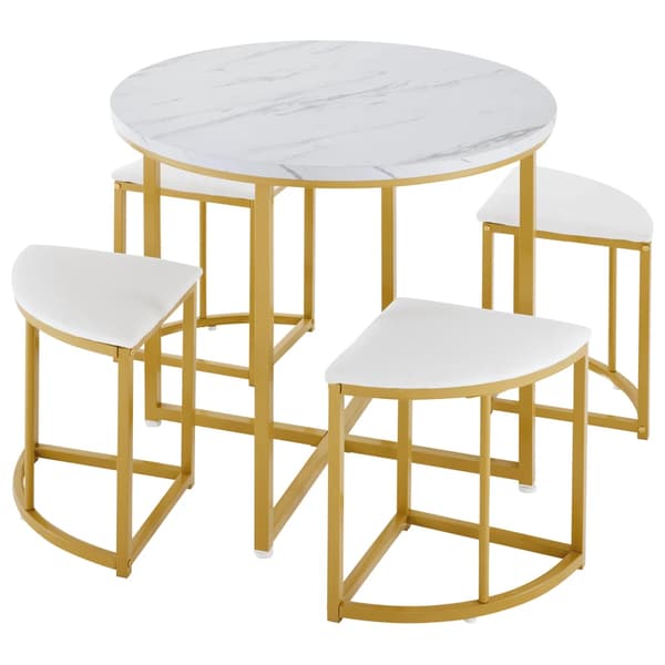 Matgrupp, Bord och Stolar, Modern Design, Plats för 4,Vit-5st