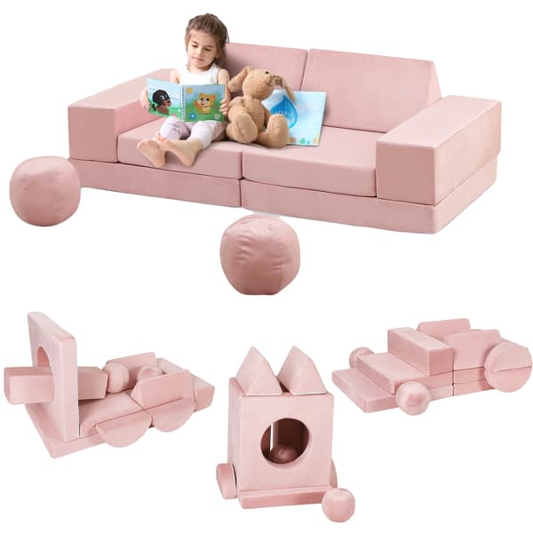 Barnens Leksoffa, Modulär Design, Lätt att Rengöra,Rosa