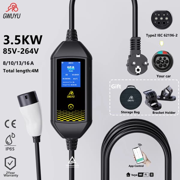 EV-laddare, Typ2-kontakt, Smarta kontrollfunktioner,3.5KW-Med stativ, Typ2