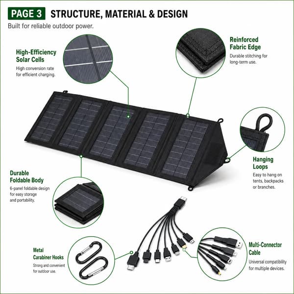 Solpanel, Bærbart Design, Høj Effektivitet,6-fold solpanel