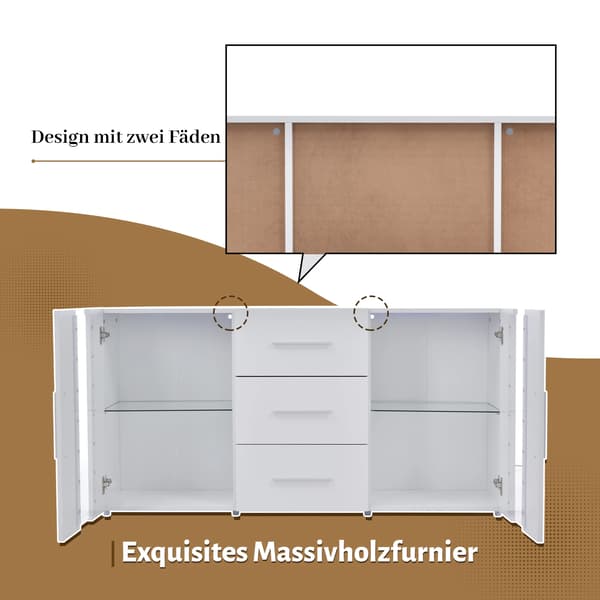 TV-bänk, Modern Design, LED-belysning,Vit + MDF + LED