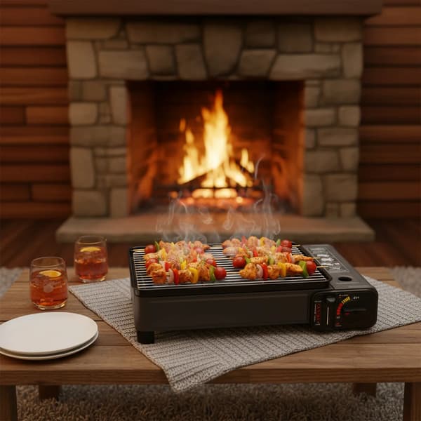 Gasgrill, Bärbar Design, Justerbar Eldkontroll,svart