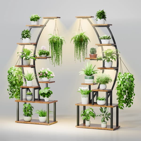 Växtställning, Integrerade växtlampor, Multifunktionell design,Brun