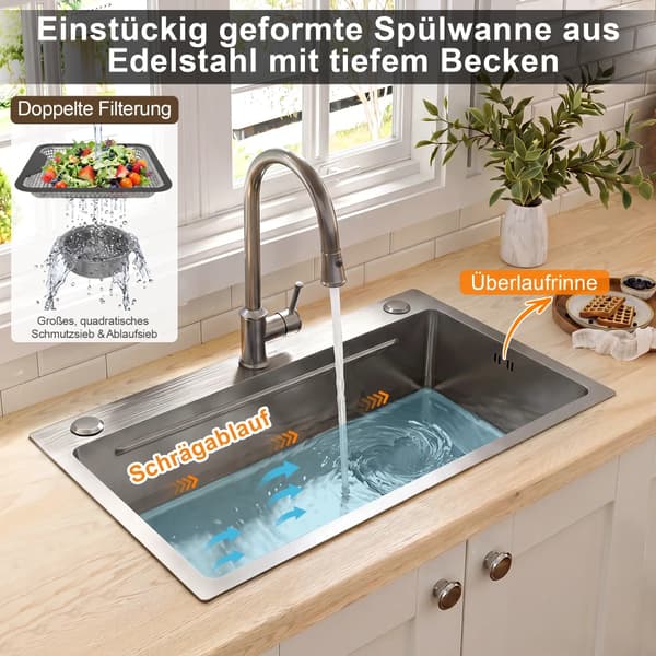 Køkkenvask, Rustfrit Stål, Støjdæmpet Design,Sølv