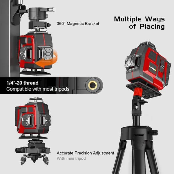 Laser level, self-leveling function, 360-degree visibility, No tripod