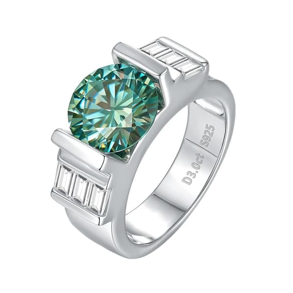 Moissanite Ring, Sølv Guld-Belagt, CMA Certificeret,10, S925 Sterling Sølv-e, grøn-e