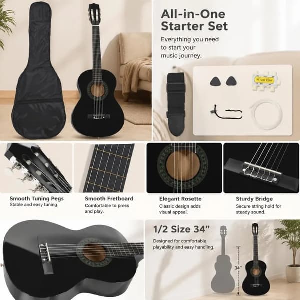 Gitarr, Solid Baswood Konstruktion, Komplett Nybörjarpaket,Svart