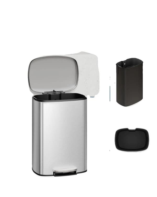 Köksavfallshink, 13-gallons kapacitet, mjukstängande lock,Silver