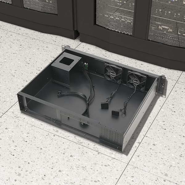 Rackmonterat Serverchassi, 350 mm Djup, Stöder Mini ITX och Micro ATX Moderkort, 4 Halvhöga PCIe-platser, Aluminiumlegeringsmaterial