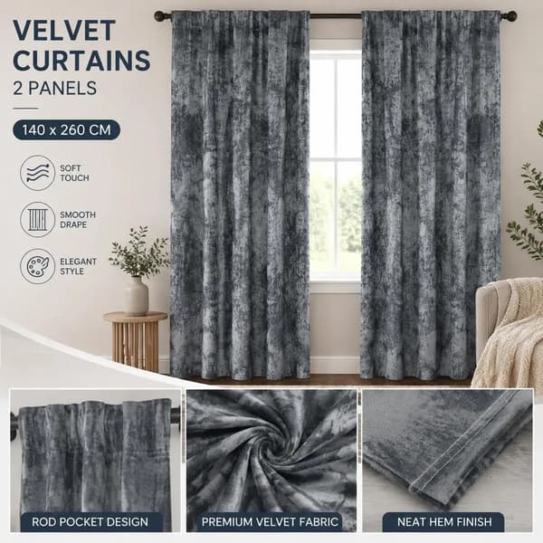 Gardin, Velourmateriale, Vandtæt Design,Gris