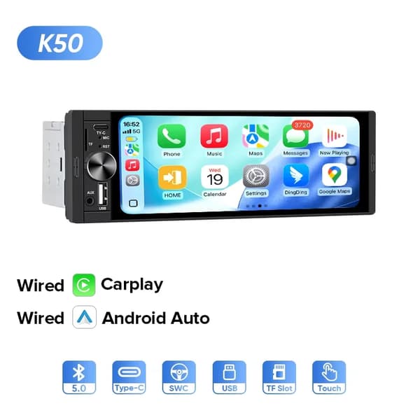 Carplay, Touchskærmsinterface, Multimedieunderstøttelse,K50 Kablet Carplay