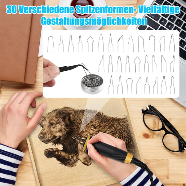 Pyrografi Set, Justerbar Temperaturkontroll, 30 Trådtips,VIT