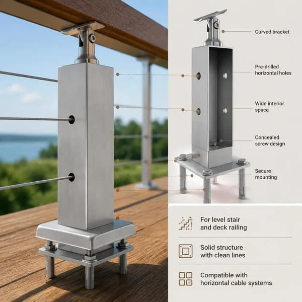 Balustrade Post, Rustfrit Stål, Nem Installation,Lys Grå