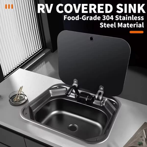 RV Vask, Kompakt Design, Rustfrit Stål Konstruktion,Sort