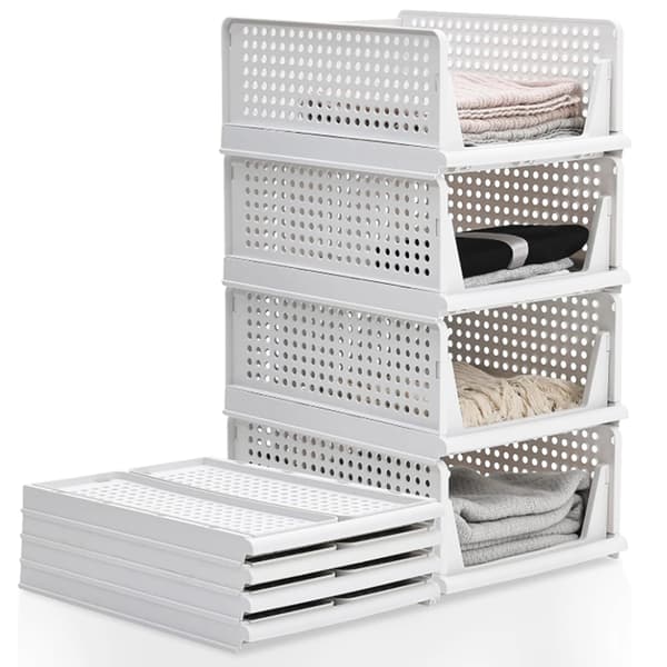 Förvaringsorganisatör, Fällbar Design, Stapelbara Korgar,PL Vit