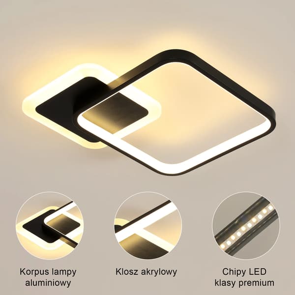 Loftlampe, Dæmpbar Design, Fjernbetjeningsfunktion,sort
