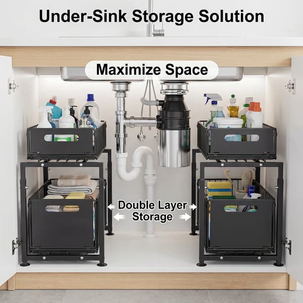 Under Sink Organizer, 2-lags Design, Stål Konstruktion,L, sort