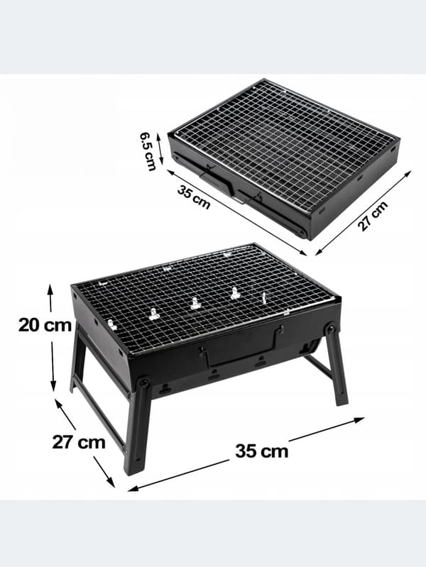 Bærbar BBQ Grill, Kulmadlavning, Sammenklappeligt Design,sort