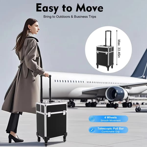 Makeup Trolley Case, Justerbart Håndtag, Rummelig Opbevaringsplads,Pink