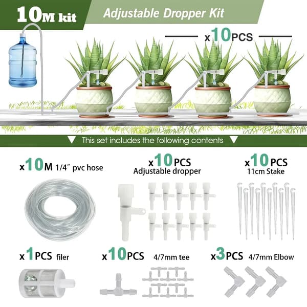 Droppbevattningskit, Justerbar Flödeskontroll, Sifonprincipdesign,C-10M kit