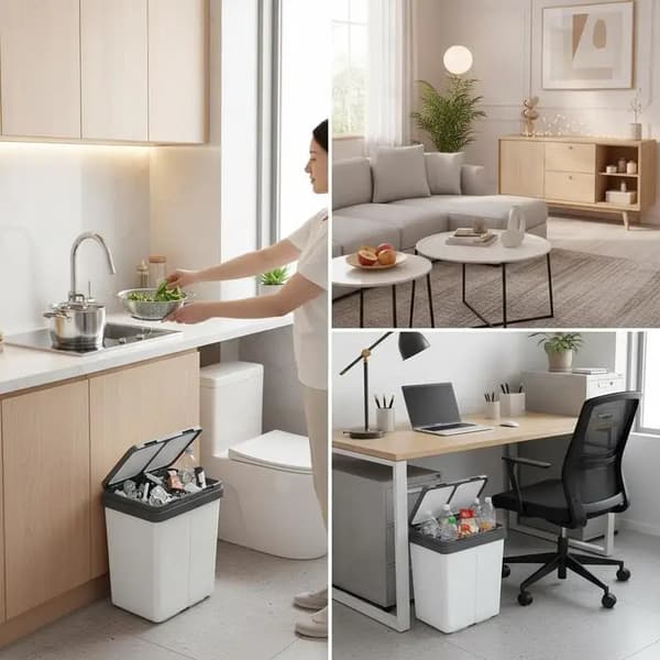Affaldsbeholder, Dobbelt Kompartment, Holdbart ABS Materiale,Hvid