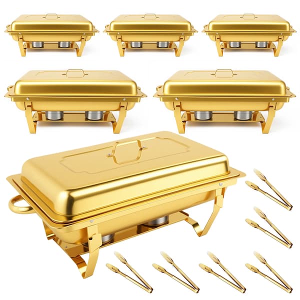 Chafing Dish, Guldbelagt Rustfrit Stål, 9 Quart Kapacitet,6 Pakke