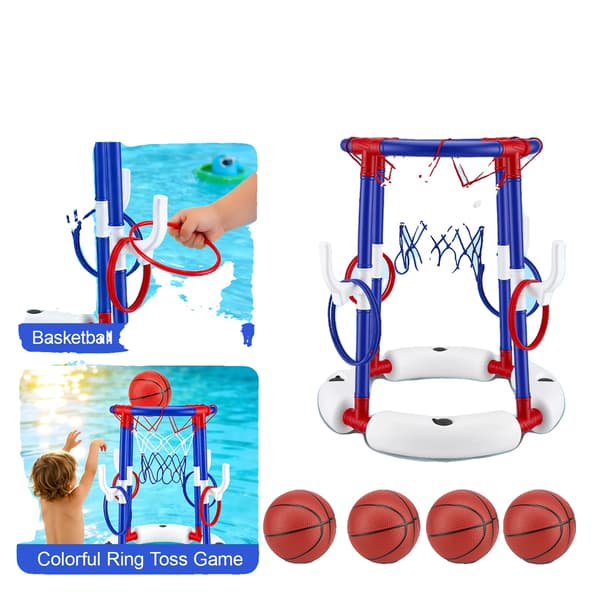 Pool Basketbollring, 2-i-1 Roliga Spel, Lättviktig & Bärbar,Blå