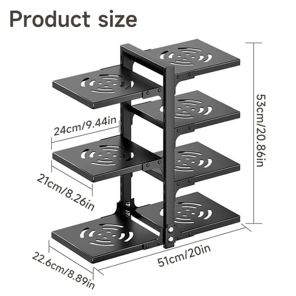 Pot Organizer Rack, Justerbar Højde, Holdbart Stål Design,sort
