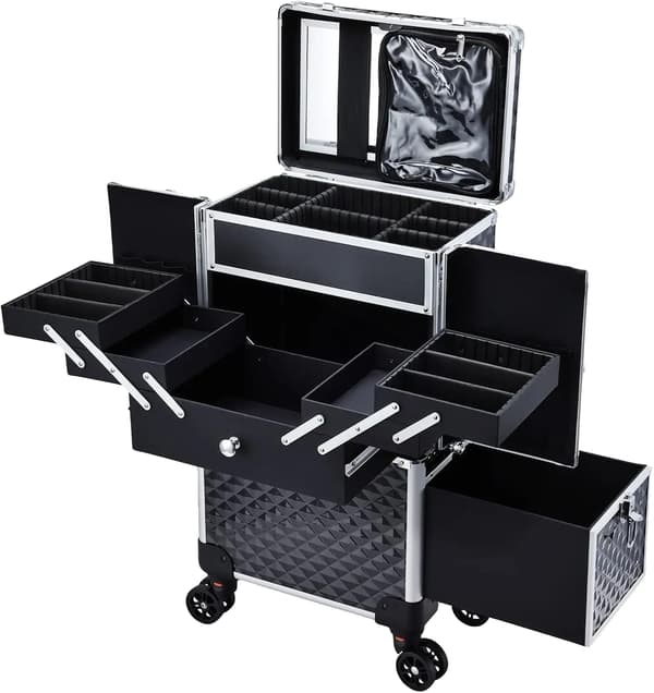 Makeup Case, Rullende Design, Flere Bakker,sort