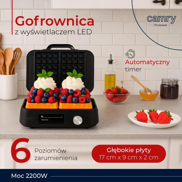 Vaffeljern, LED-display, justerbare bruningniveauer,EU