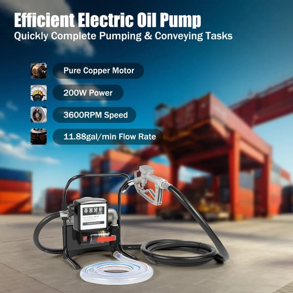 Elektrisk olie pumpe, 200W effekt, digital flowmåler,220V, EU