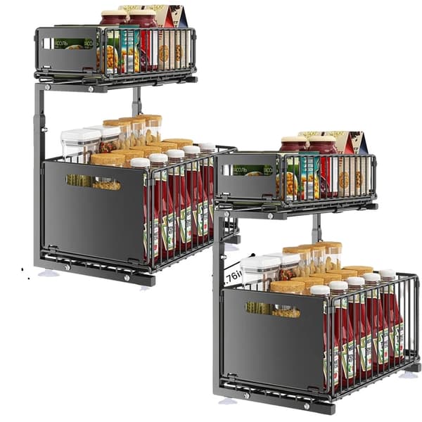 Skab Organizer, Utrækkelig Design, Justerbar Opbevaring,Sort-C-2Pcs