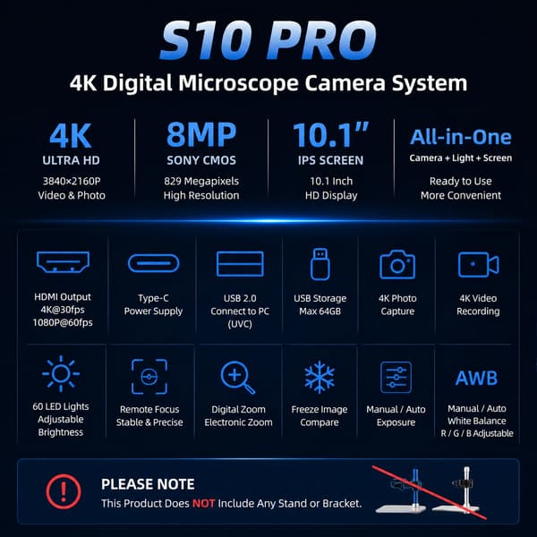 Digital Mikroskop, 4K Billede, Alt-i-én Design,S10 Pro