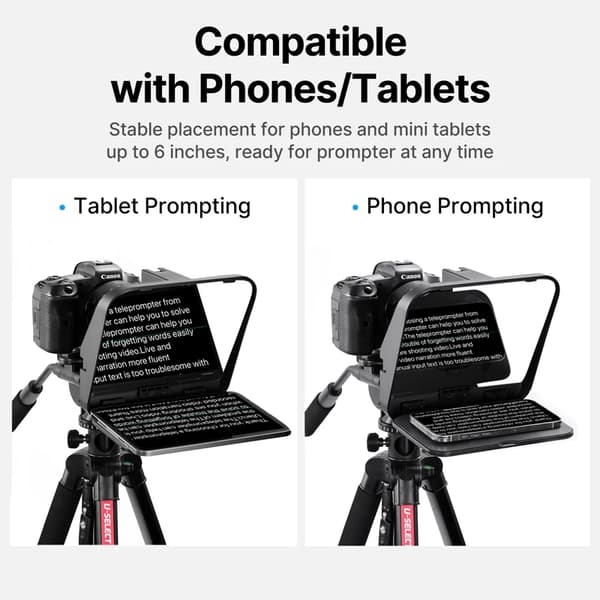 Teleprompter, Foldbart Design, Ingen Lyslæk Baffle,sort