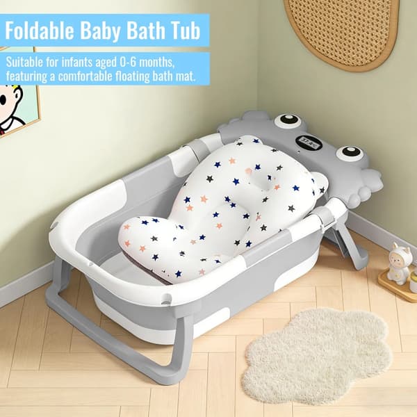Babytub, Fällbar Design, Inbyggd Termometer,GRÅ