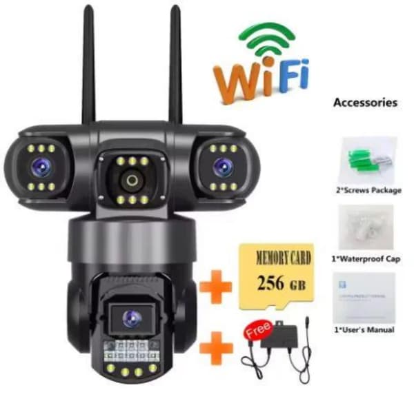 Säkerhetskamera, Tri-Lins, Fullfärgs Nattseende,256GB WIFI svart EU