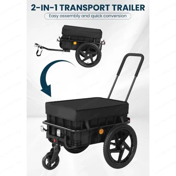 Cykeltrailer, Heavy Duty Cargo Vogn, 2-i-1 Konvertering,sort