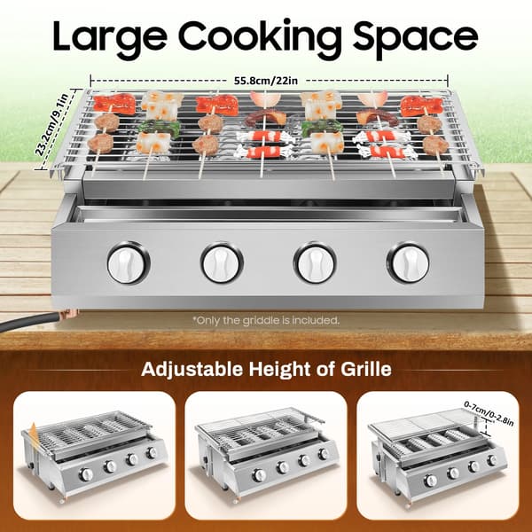 Gas Griddle, 4-Burner, Justerbar Højde,Grå